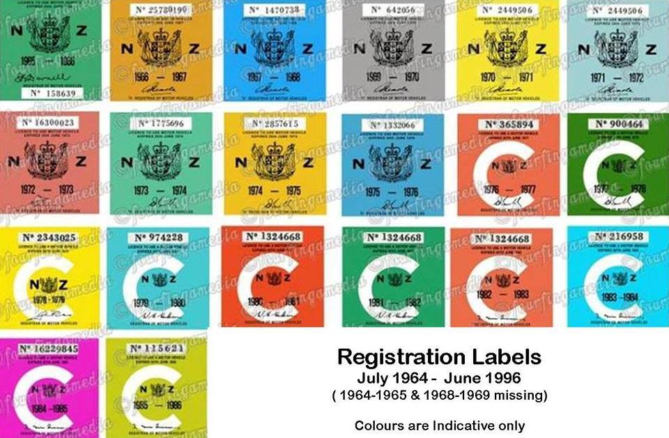 Name:  NZ Number Plates #4 Registration stickers 1964 -1996 Richard Armstrong .jpg
Views: 1620
Size:  104.4 KB