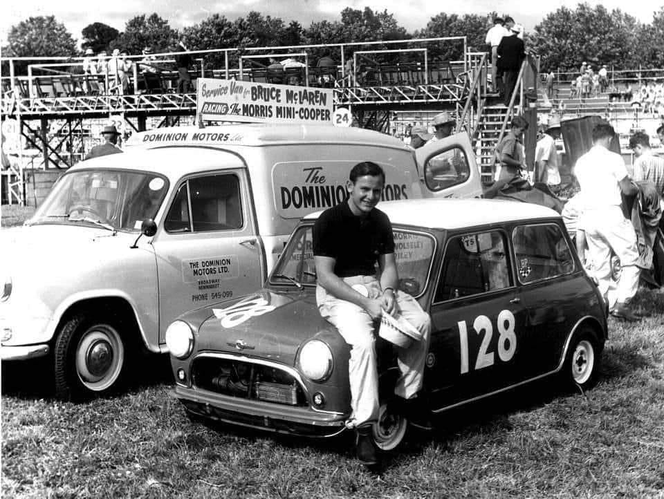 Name:  McLaren #160  Bruce McLaren Mini Cooper #128 NZ GP meeting 1963 w Bruce seated arch Chris Burles.jpg
Views: 193
Size:  131.5 KB