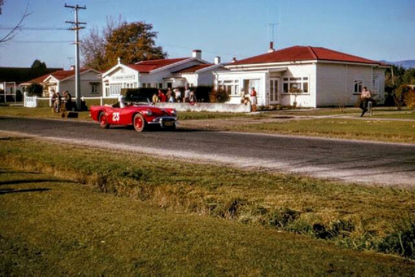 Name:  Matamata 1964 #076 Daimler SP250 #23 Red Wally Bern top down Hohaia St 1964 arch Steve Taylor.jpg
Views: 57
Size:  179.7 KB