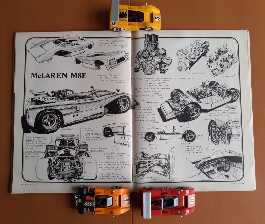 Name:  McLaren #083 Road and Track Aug 1971 Vol 22 No 12 pages 98 - 99 McLaren 8E Can-Am drawing Werner.jpg
Views: 73
Size:  179.6 KB